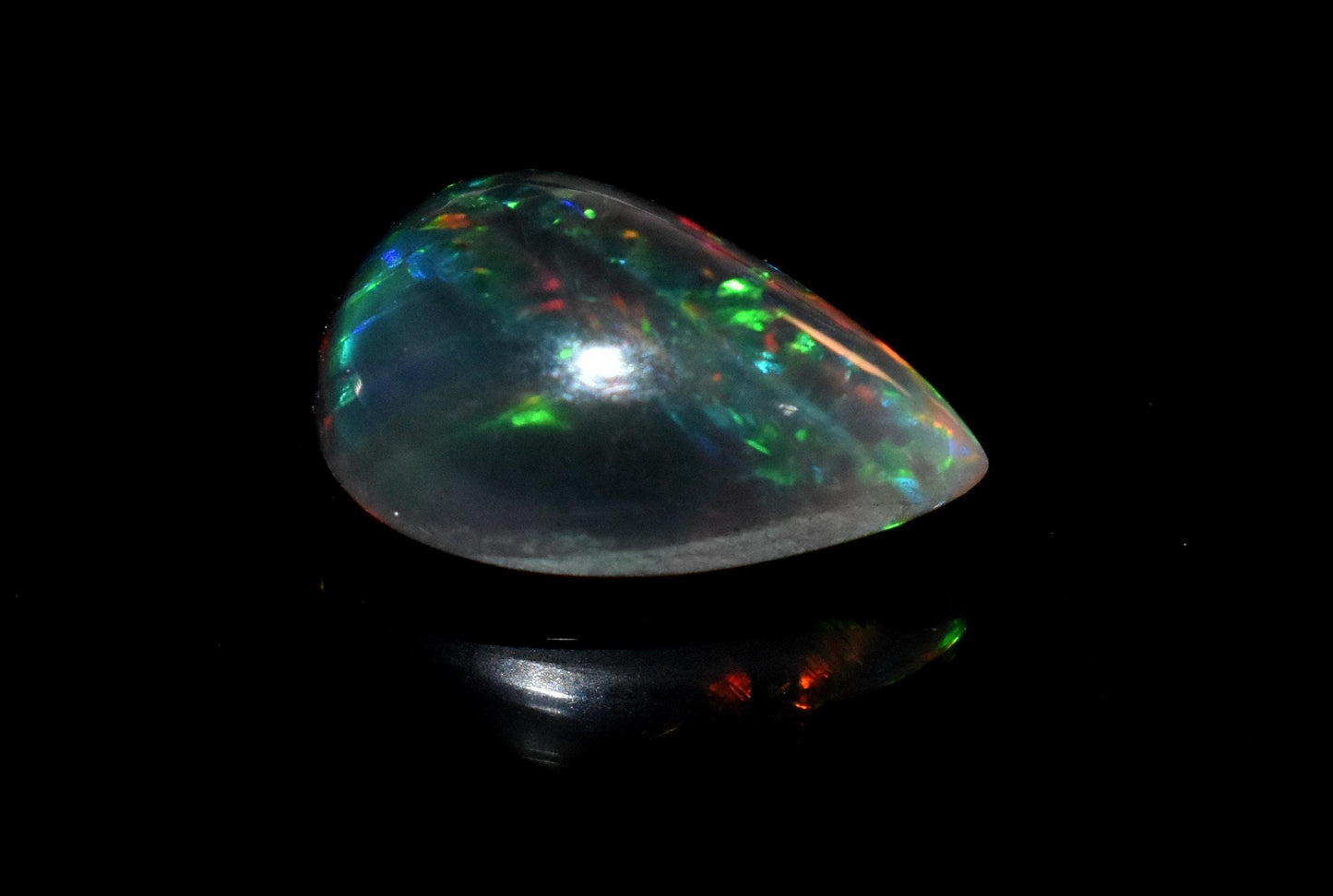 100% Natural Black Opal, Ethiopian Welo Fire Opal, Pear Cabochon Loose Gemstone, 2.30 Carat, Size-9x12.5x5.5mm, For Jewelry Making,