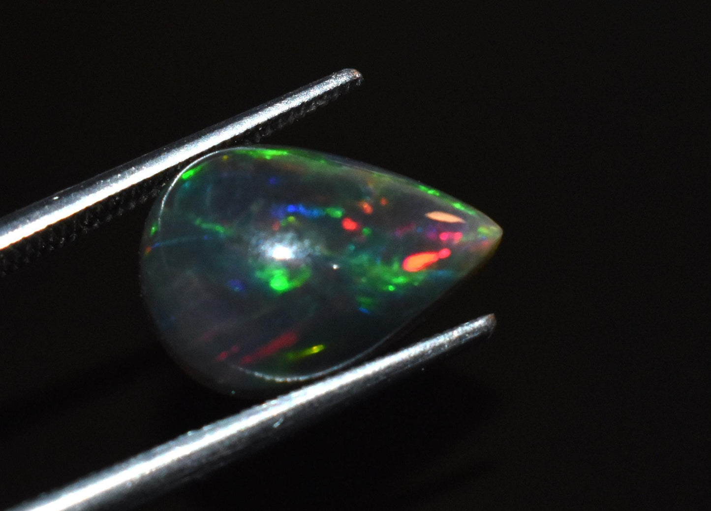 100% Natural Black Opal, Ethiopian Welo Fire Opal, Pear Cabochon Loose Gemstone, 2.30 Carat, Size-9x12.5x5.5mm, For Jewelry Making,