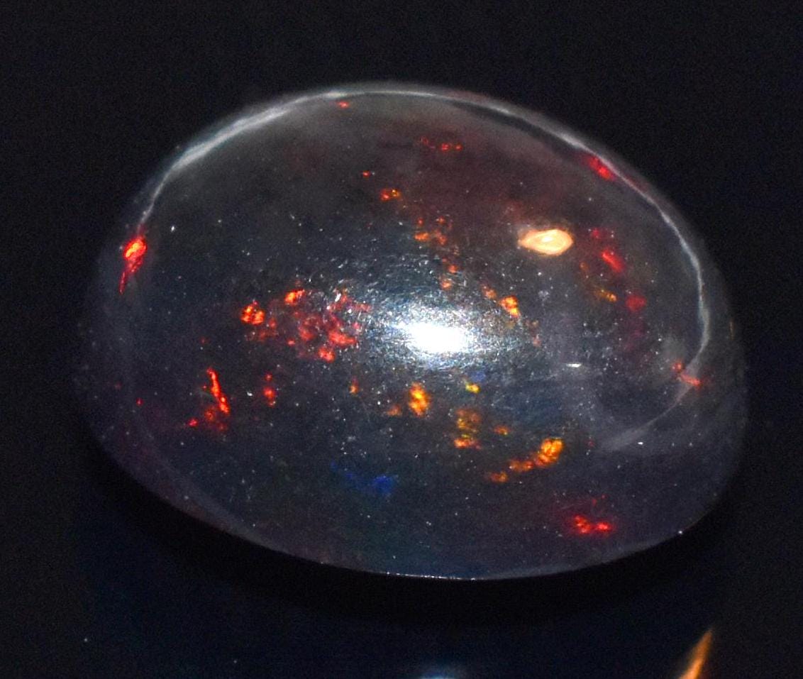 Genuine & Natural Black Opal, Ethiopian Welo Fire Opal, Oval Cabochon Loose Gemstone, 3.75 Carat, Size-10x12x7mm, For Jewelry Making,