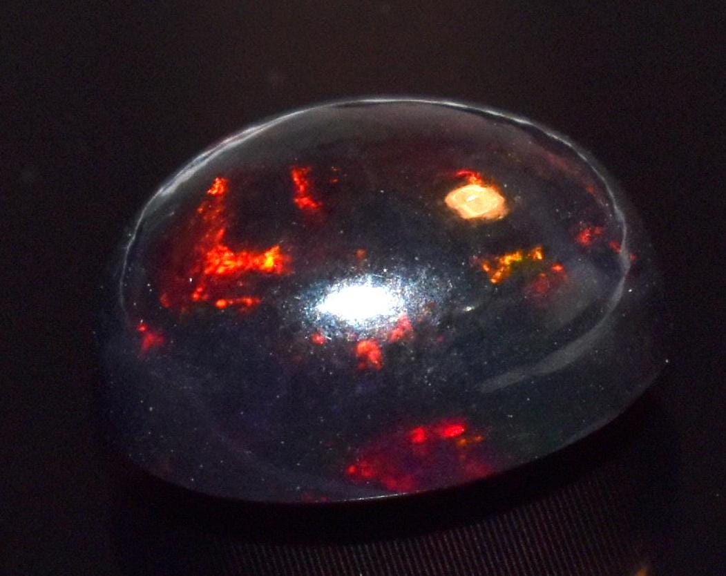 Genuine & Natural Black Opal, Ethiopian Welo Fire Opal, Oval Cabochon Loose Gemstone, 3.75 Carat, Size-10x12x7mm, For Jewelry Making,