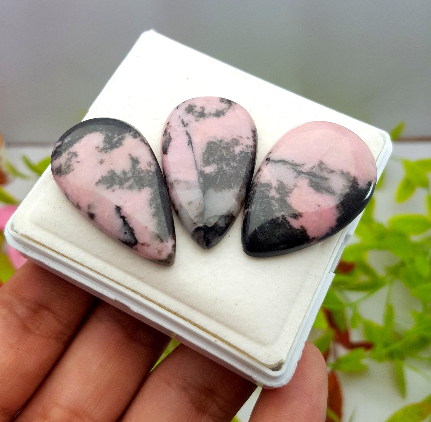 3 Pieces, 100% Natural Pink Peruvian Opal Pear Cabochon Gemstone Lot, 99.99 Carat, Size-35x20x6mm To 33x20x5mm, For Jewelry Making,