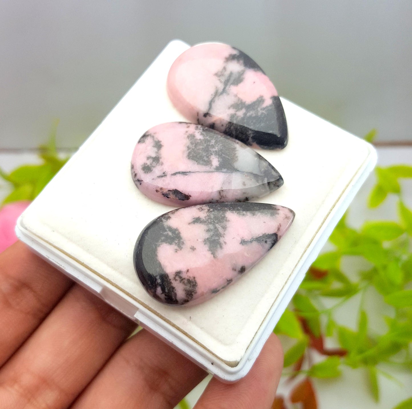 3 Pieces, 100% Natural Pink Peruvian Opal Pear Cabochon Gemstone Lot, 99.99 Carat, Size-35x20x6mm To 33x20x5mm, For Jewelry Making,