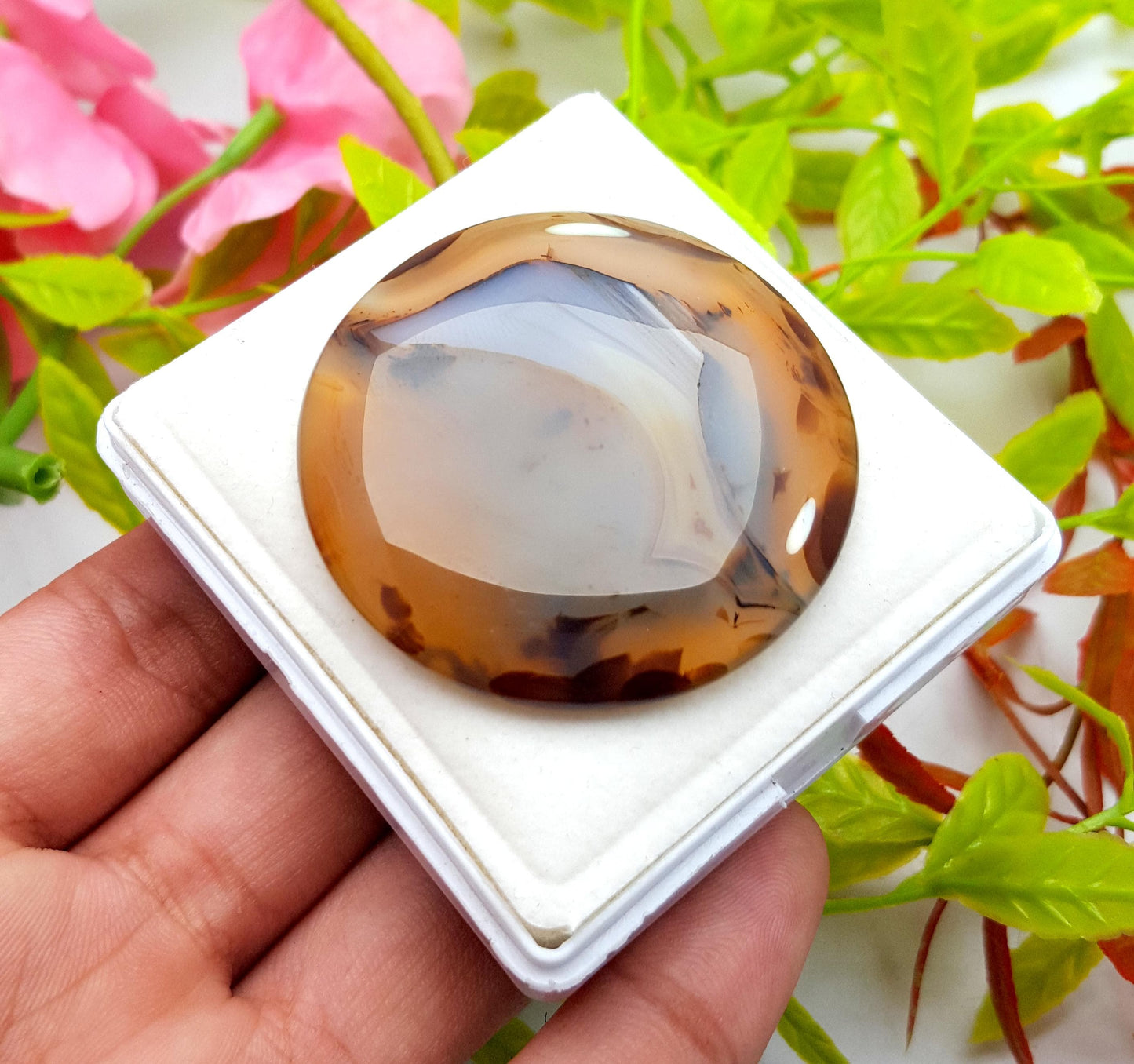 Montana, 100% Natural Montana Agate, Round Smooth Cabochon Loose Gemstone, 113.50 Carat, Size-46x46x6mm, For Jewelry Making, PC-1