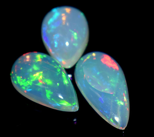 Opal, Natural Ethiopian Opal, Pear Welo Fire Cabochon Gemstone Lot, 9.70 Crt, Size-9.5x13.5x6mm To 9.5x18x3.5mm, For Jewelry Making,