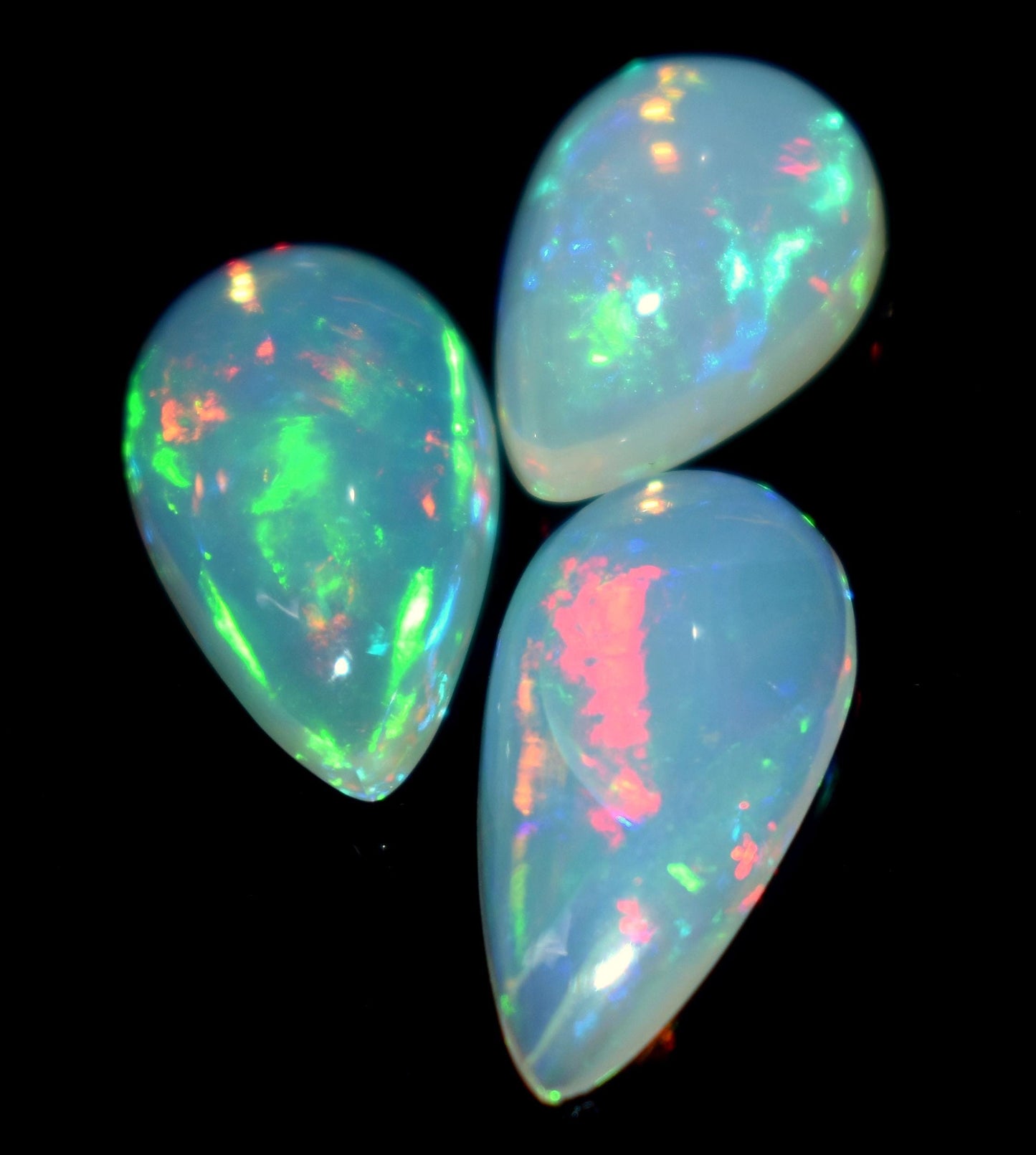 Opal, Natural Ethiopian Opal, Pear Welo Fire Cabochon Gemstone Lot, 9.70 Crt, Size-9.5x13.5x6mm To 9.5x18x3.5mm, For Jewelry Making,