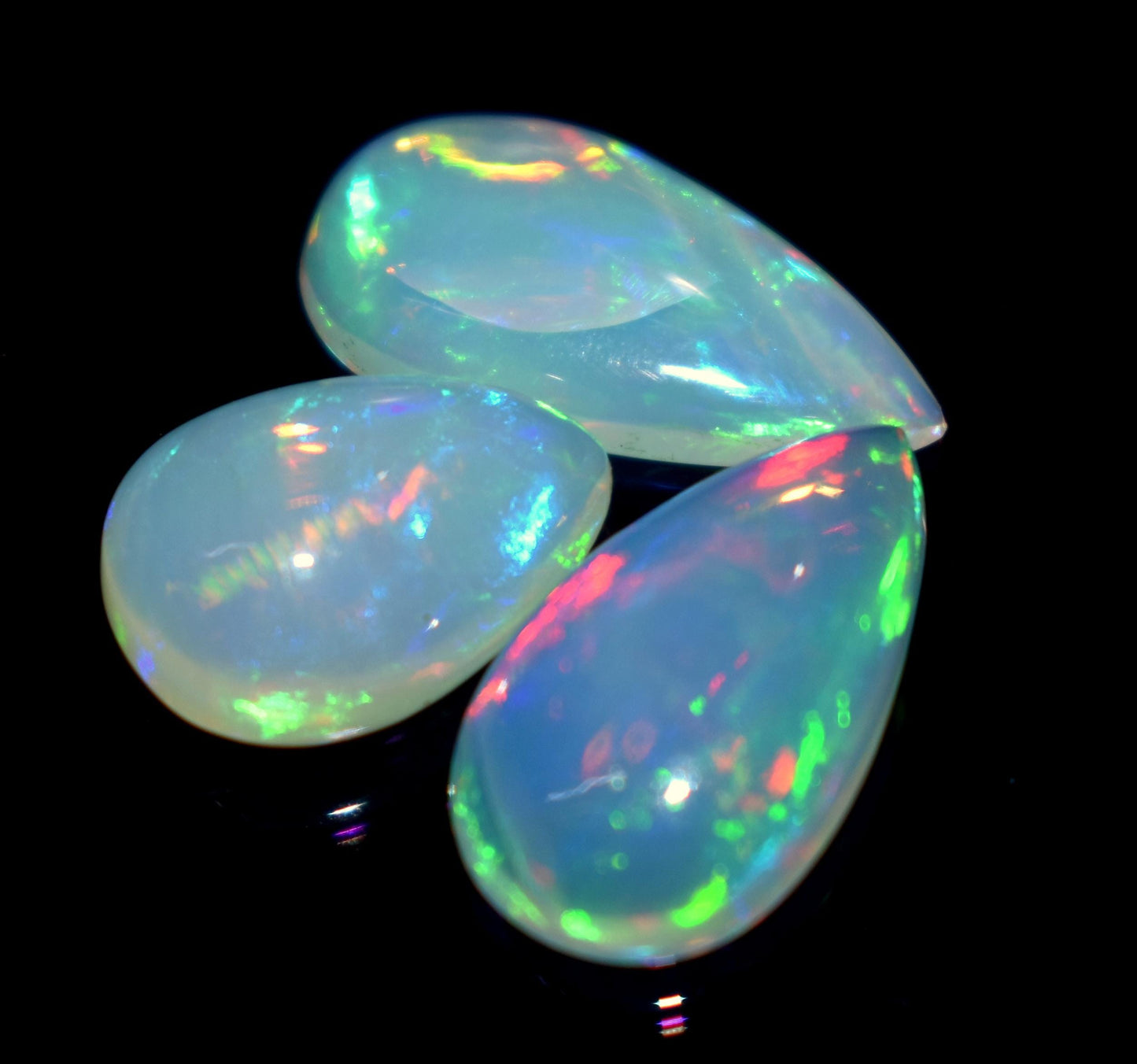 Opal, Natural Ethiopian Opal, Pear Welo Fire Cabochon Gemstone Lot, 9.70 Crt, Size-9.5x13.5x6mm To 9.5x18x3.5mm, For Jewelry Making,