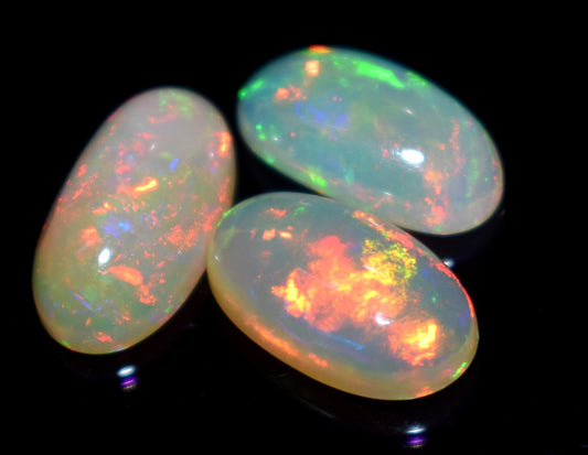 Opal, Natural Ethiopian Opal, Oval Welo Fire Cabochon Gemstone Lot, 10.40 Carat, Size-8x15x5.5mm To 8.5x15x5.5mm, For Jewelry Making,