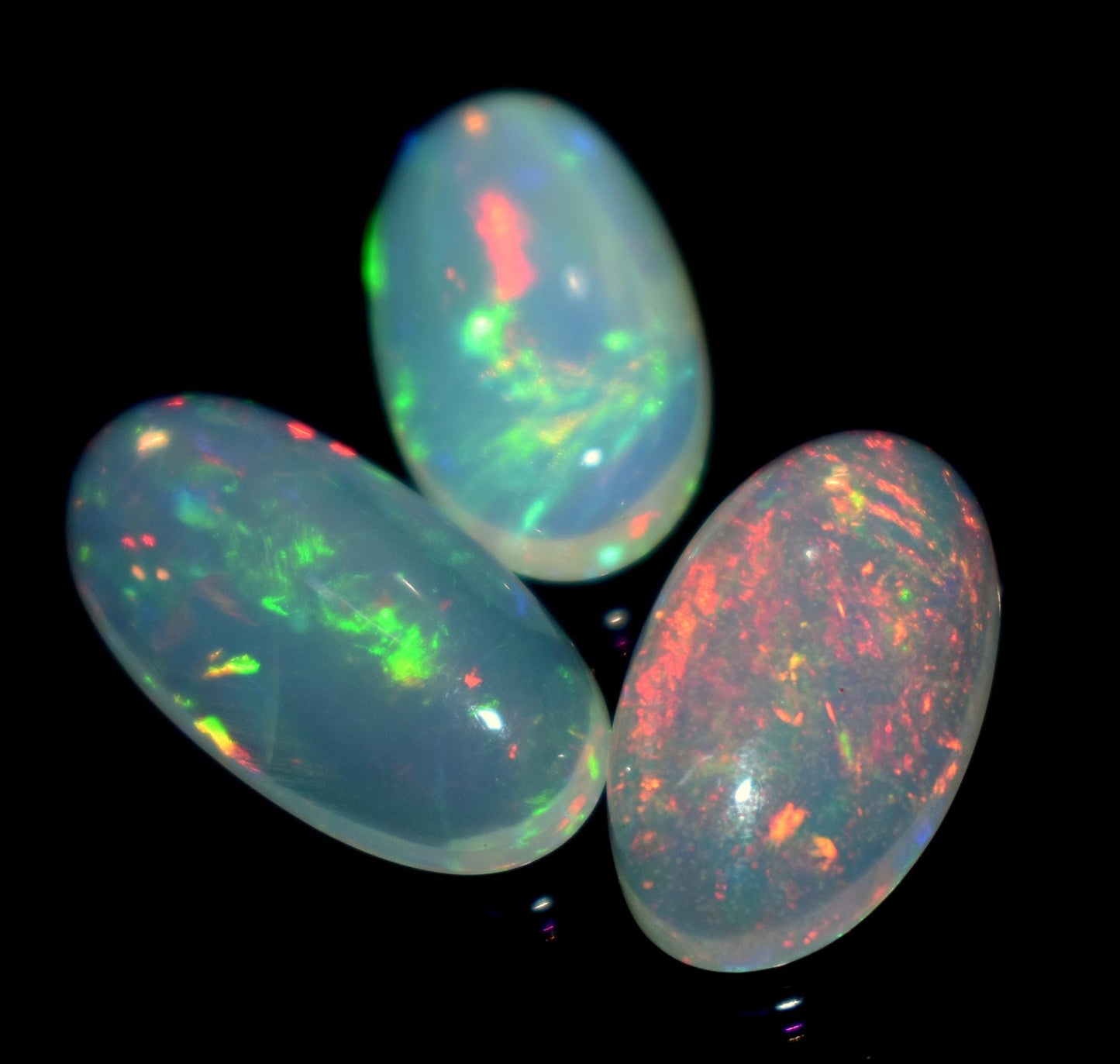 100% Natural Ethiopian Opal, Oval Welo Fire Cabochon Gemstone Lot, 7.90 Crt, Size-8x14.5x4.5mm To 8x16.5x5mm, For Jewelry Making, Pieces-3