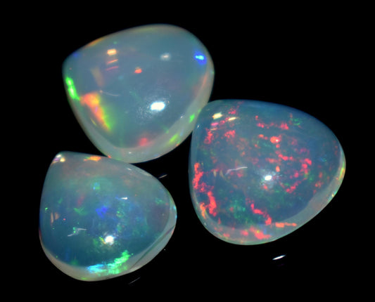 100% Natural Ethiopian Opal, Pear Welo Fire Cabochon Gemstone Lot, 7.80 Carat, Size-10x11.5x3.5mm To 11.5x12x5mm, For Jewelry Making