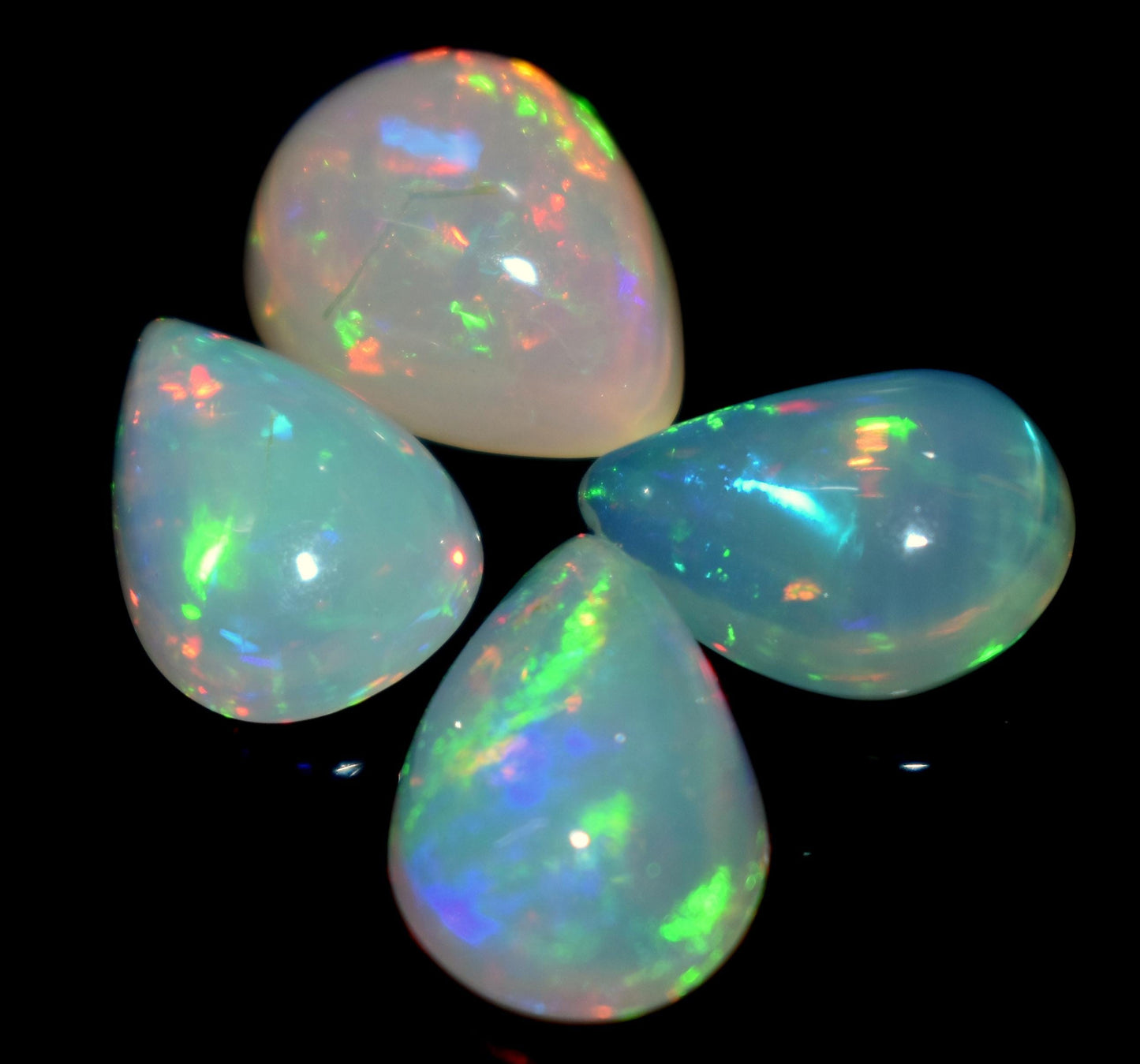 100% Natural Ethiopian Opal, Pear Welo Fire, Cabochon Gemstone Lot, 11.95 Carat, Size-9x13x5mm To 11x13.5x6.5mm, For Jewelry Making