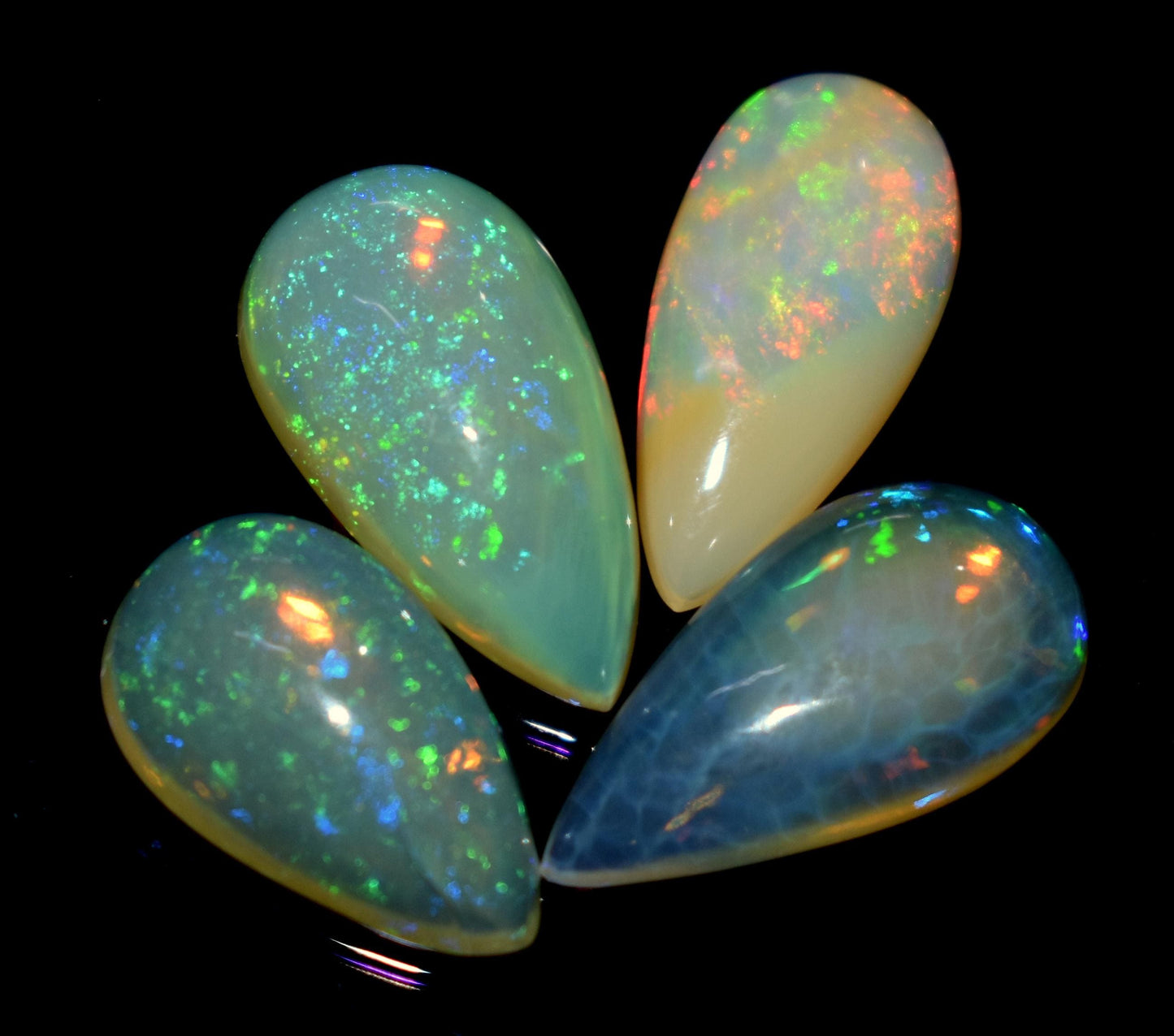 Opal, 100% Natural Ethiopian Opal, Pear Welo Fire Cabochon Gemstone Lot, 14.70 Carat, Size-9x15x6mm To 9x18x5mm, For Jewelry Making, Piece-4