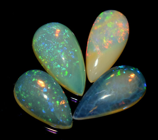 Opal, 100% Natural Ethiopian Opal, Pear Welo Fire Cabochon Gemstone Lot, 14.70 Carat, Size-9x15x6mm To 9x18x5mm, For Jewelry Making, Piece-4