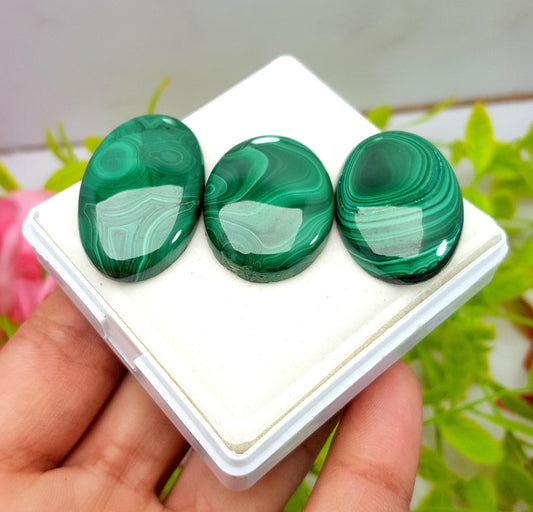 Malachite, 100% Natural Malachite, Oval Smooth Cabochon Gemstone Lot, 151.50 Carat, Size-33x20x6mm To 29x22x6mm, For Jewelry Making, PC-3