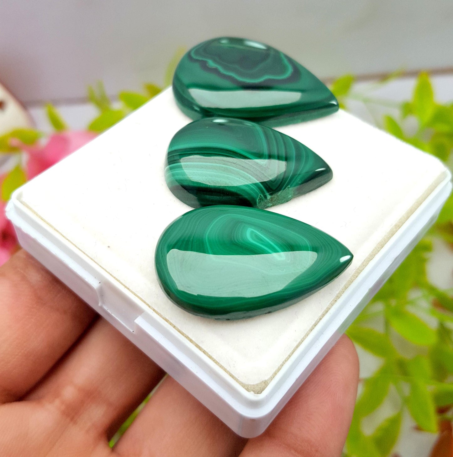 Malachite, 100% Natural Malachite, Pear Smooth Cabochon Gemstone Lot, 145.85 Carat, Size-34x26x6mm To 30x20x6mm, For Jewelry Making, PC-3