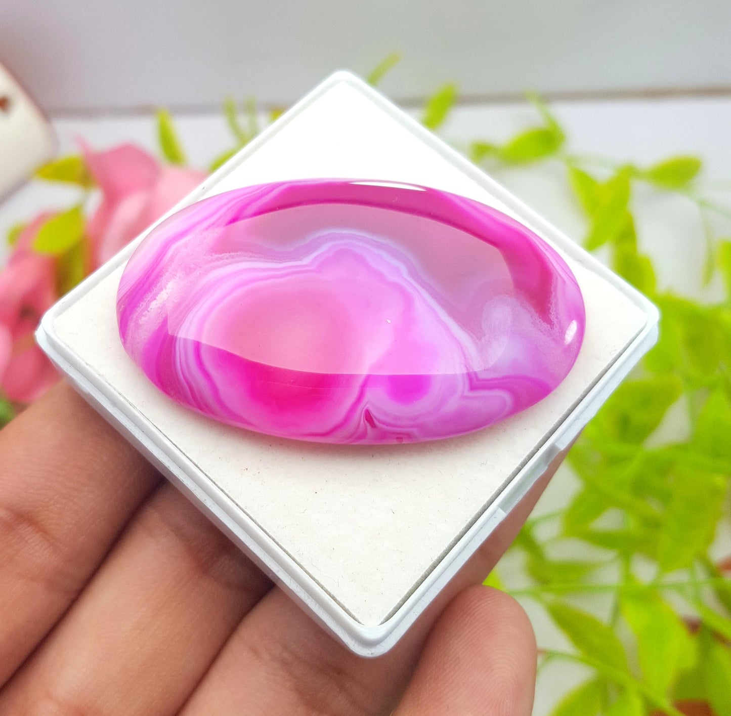 Agate, 100% Natural Pink Banded Agate, Oval Huge Size Cabochon Loose Gemstone, 93.60 Carat, Size-49x31x7mm, For Jewelry Making,