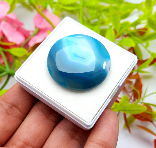 Agate, 100% Natural Blue Banded Agate, Round Huge Size Cabochon Loose Gemstone, 68.60 Carat, Size-34x34x7mm, For Jewelry Making,