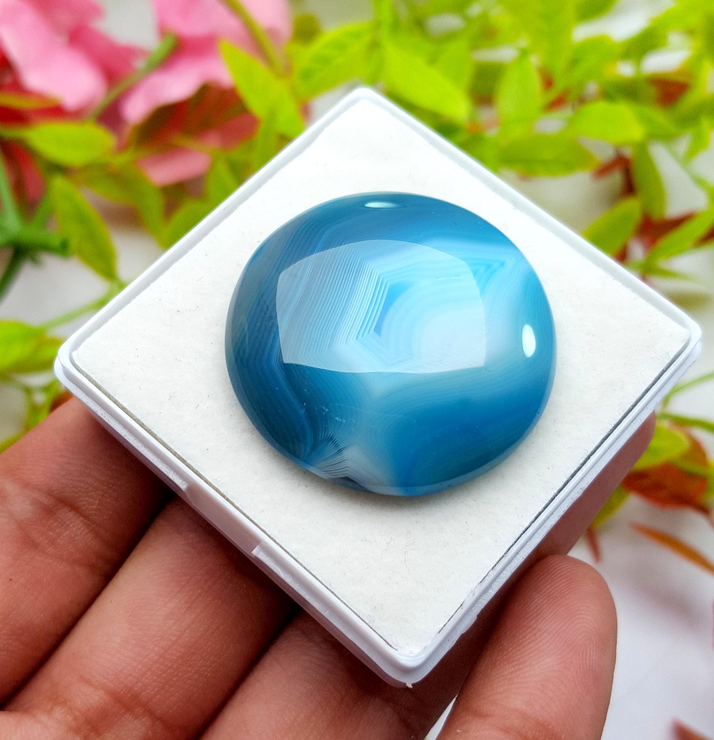 Agate, 100% Natural Blue Banded Agate, Round Huge Size Cabochon Loose Gemstone, 68.60 Carat, Size-34x34x7mm, For Jewelry Making,