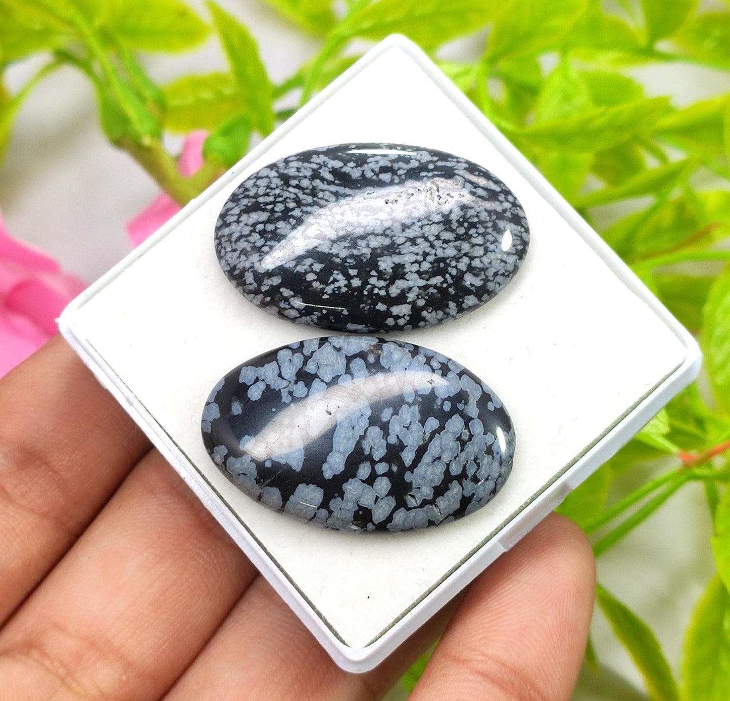 Obsidian, 100% Natural Snow Flake Obsidian, Oval Smooth Cabochon Gemstone Lot, 46.80 Carat, Size-33x21x4mm To 32x20x4mm, Gift For Her, PC-2