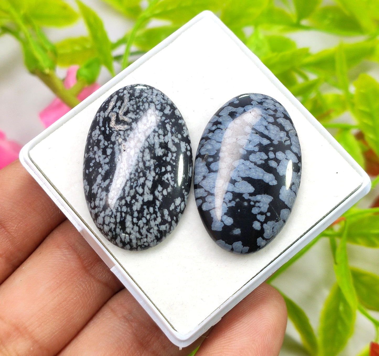 Obsidian, 100% Natural Snow Flake Obsidian, Oval Smooth Cabochon Gemstone Lot, 46.80 Carat, Size-33x21x4mm To 32x20x4mm, Gift For Her, PC-2