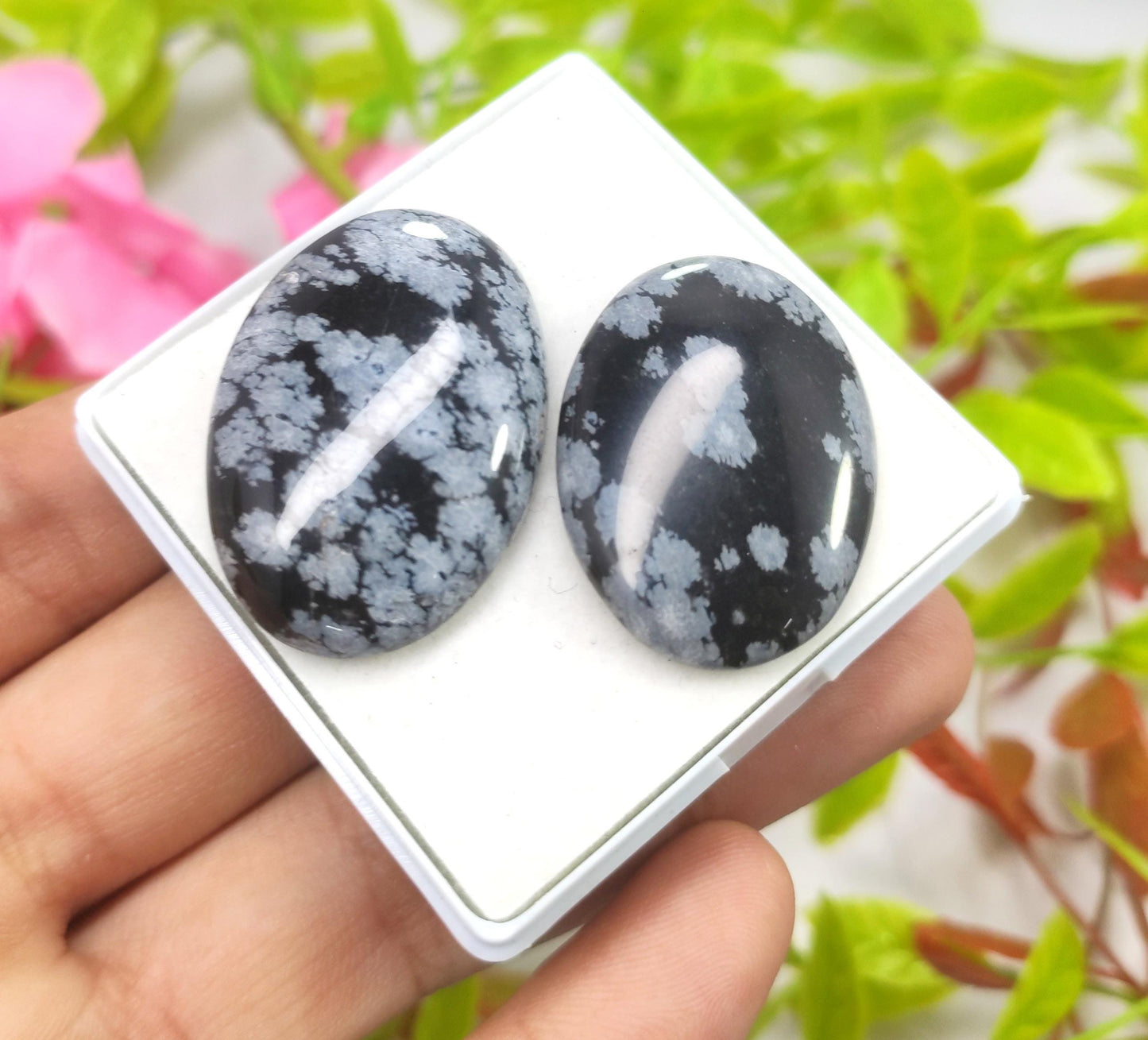 Obsidian, 100% Natural Snow Flake Obsidian, Oval Smooth Cabochon Gemstone Lot, 60.10 Carat, Size-34x23x6mm To 31x22x5mm, Gift For Her, PC-2