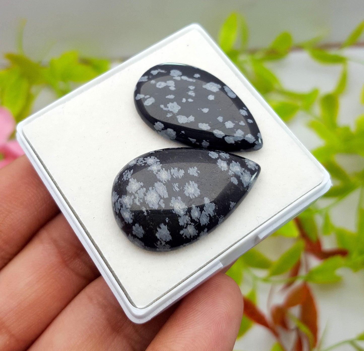 Obsidian, 100% Natural Snow Flake Obsidian, Pear Smooth Cabochon Gemstone Lot, 41.10 Carat, Size-29x21x4mm To 28x20x5mm, Gift For Her, PC-2