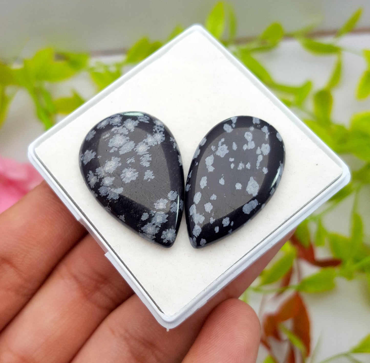 Obsidian, 100% Natural Snow Flake Obsidian, Pear Smooth Cabochon Gemstone Lot, 42.20 Carat, Size-31x18x4mm To 31x21x5mm, Gift For Her, PC-2