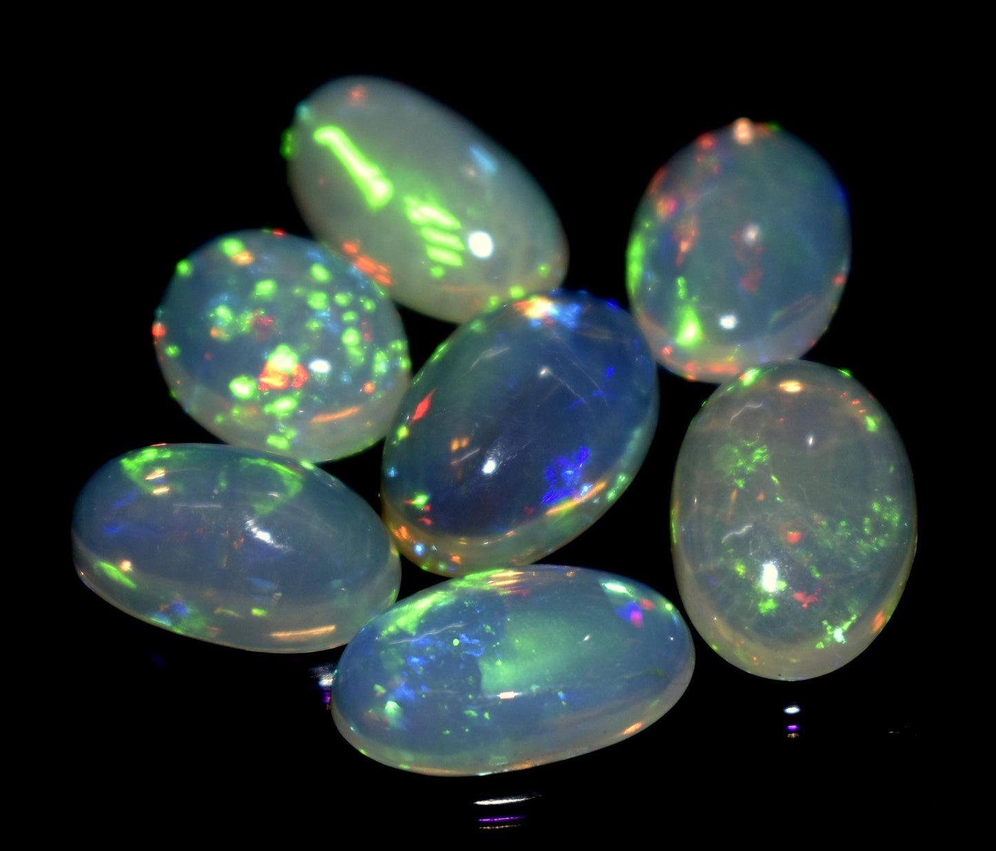 100% Natural Ethiopian Opal, Oval Welo Fire Cabochon Gemstone Lot, 13.70 Carat, Size-11.5x8x4mm To 10x8x4mm, For Jewelry Making, Piece-7