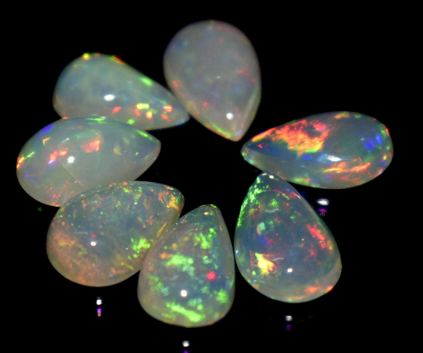 Genuine & 100% Natural Ethiopian Opal, Pear Welo Fire Cabochon Gemstone Lot, 10.70 Ct, Size-13x8x4mm To 11x7x3.5mm, For Jewelry Making, PC-7