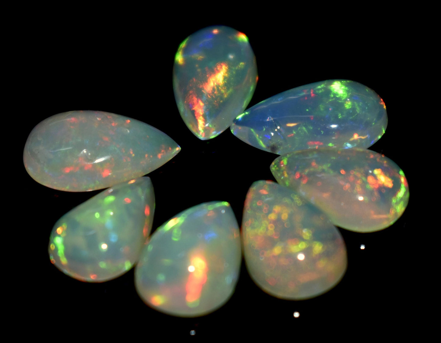 Genuine & 100% Natural Ethiopian Opal, Pear Welo Fire Cabochon Gemstone Lot, 10.70 Ct, Size-13x8x4mm To 11x7x3.5mm, For Jewelry Making, PC-7