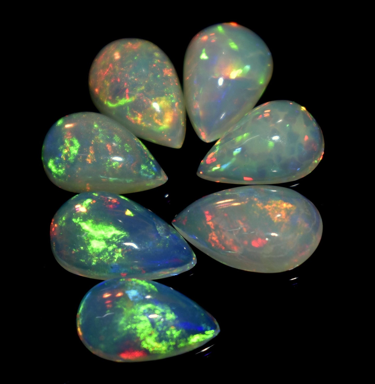 Genuine & 100% Natural Ethiopian Opal, Pear Welo Fire Cabochon Gemstone Lot, 10.70 Ct, Size-13x8x4mm To 11x7x3.5mm, For Jewelry Making, PC-7