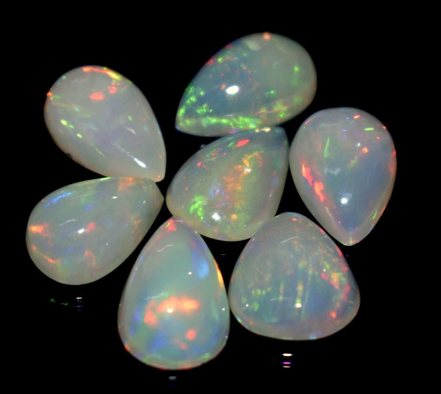 100% Natural Ethiopian Opal, Pear Welo Fire Cabochon Gemstone Lot, 11.15 Ct, Size-12x8x4mm To 11x7x4.5mm, For Jewelry Making, PC-7