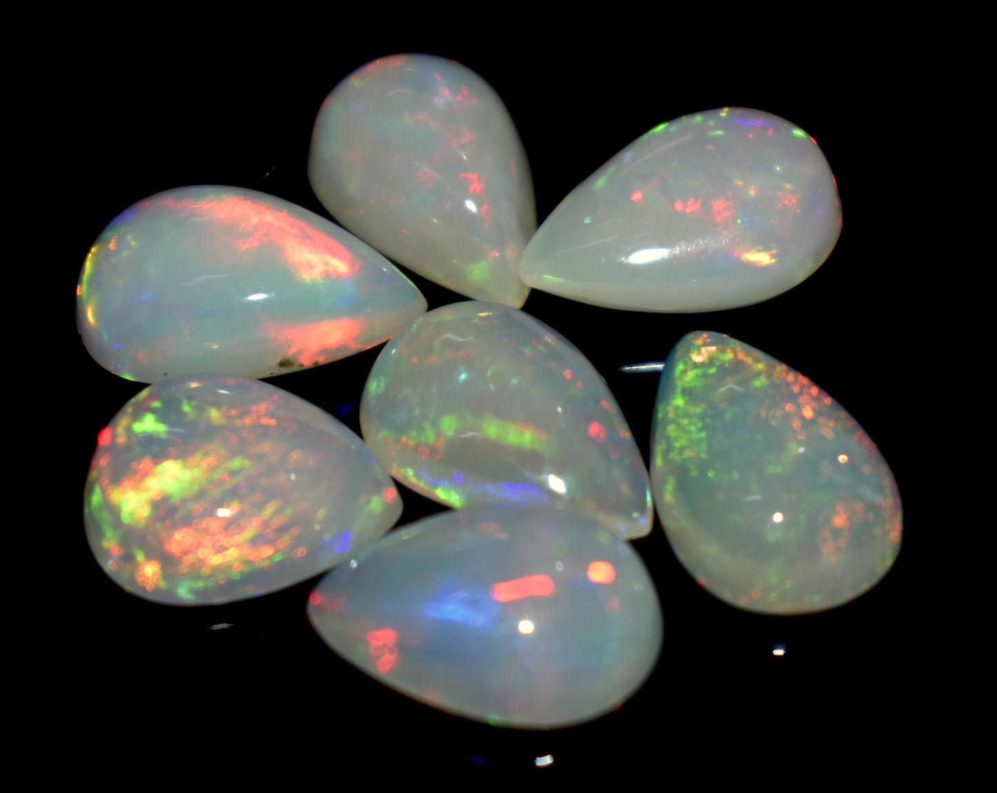 100% Natural Ethiopian Opal, Pear Welo Fire Cabochon Gemstone Lot, 11.15 Ct, Size-12x8x4mm To 11x7x4.5mm, For Jewelry Making, PC-7