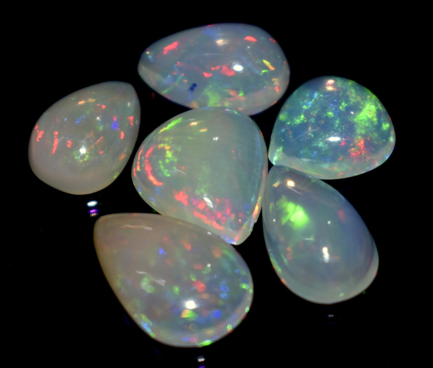 Opal, 100% Natural Ethiopian Opal, Pear Welo Fire Cabochon Gemstone Lot, 10.45 Ct, Size-13x9x4mm To 9x9x3.5mm, For Jewelry Making, PC-6