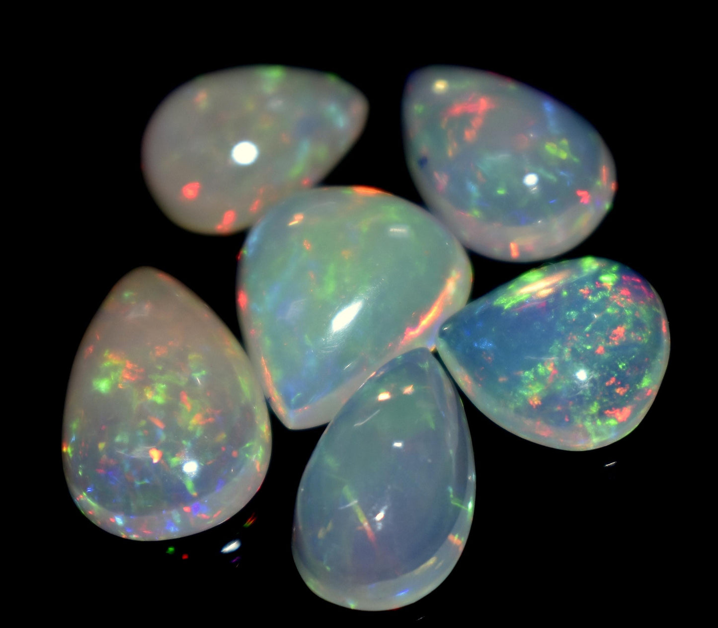 Opal, 100% Natural Ethiopian Opal, Pear Welo Fire Cabochon Gemstone Lot, 10.45 Ct, Size-13x9x4mm To 9x9x3.5mm, For Jewelry Making, PC-6