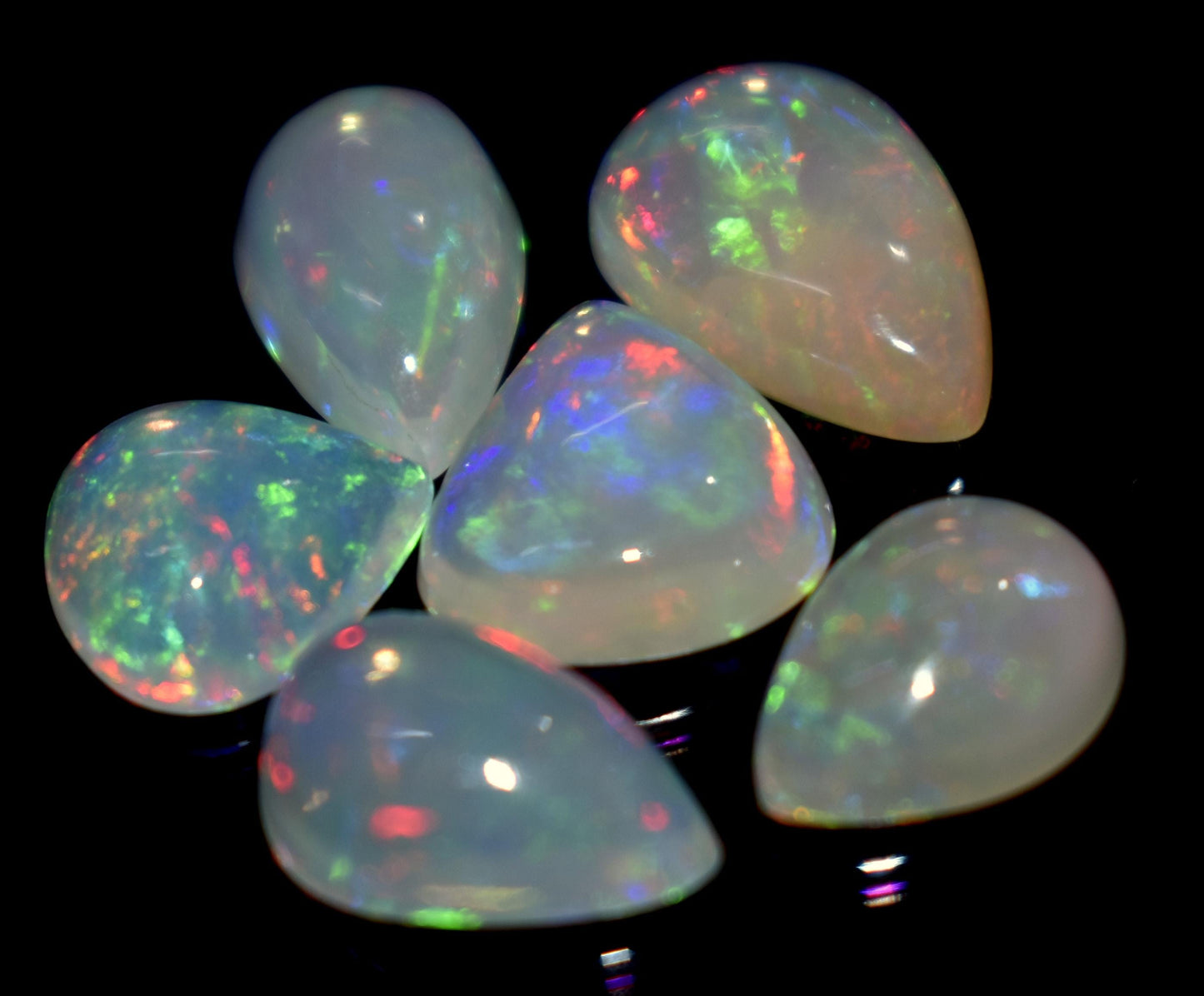 Opal, 100% Natural Ethiopian Opal, Pear Welo Fire Cabochon Gemstone Lot, 10.45 Ct, Size-13x9x4mm To 9x9x3.5mm, For Jewelry Making, PC-6