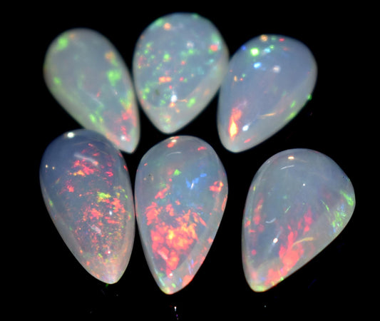 100% Natural Ethiopian Opal, Pear Welo Fire Cabochon Gemstone Lot, 13.20 Ct, Size-16x7x4mm To 12x8x5mm, For Jewelry Making, PC-7