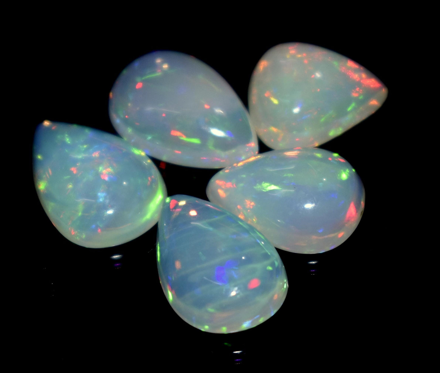 Opal, 100% Natural Ethiopian Opal, Pear Welo Fire Cabochon Gemstone Lot, 7.70 Ct, Size-12x8x3mm To 9.5x8.5x4mm, For Jewelry Making, PC-5