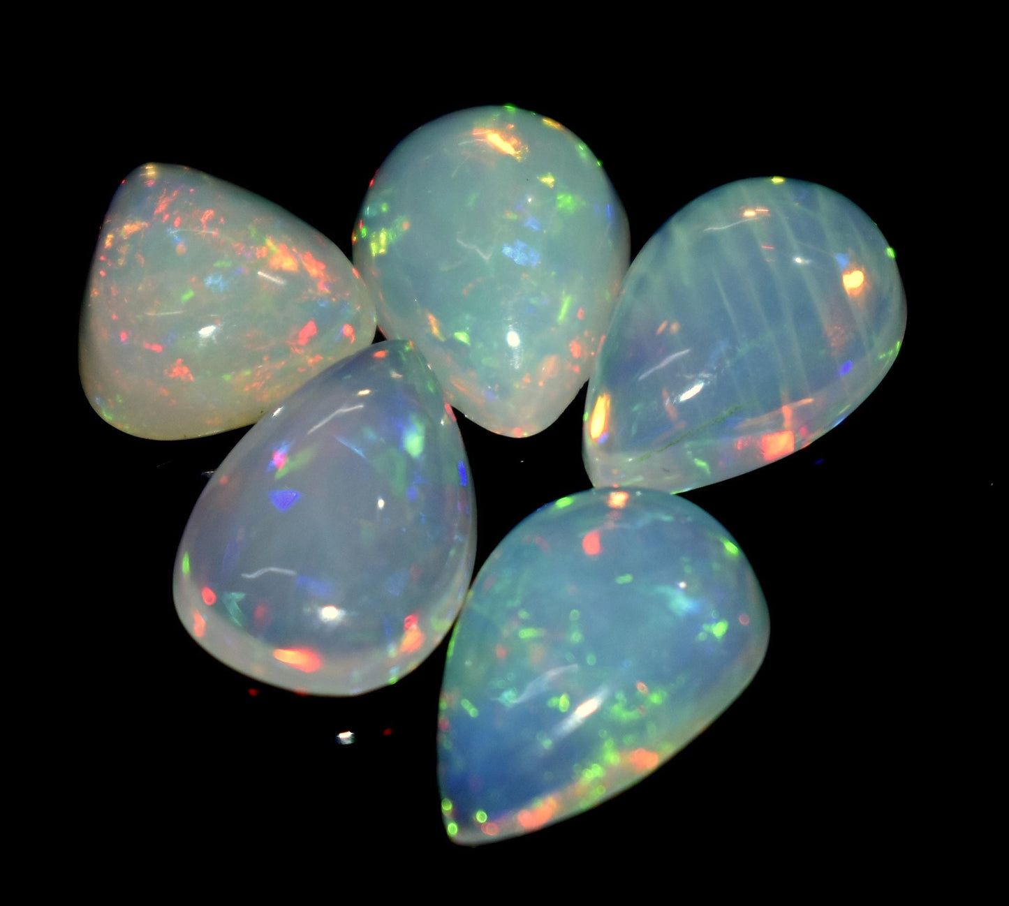 Opal, 100% Natural Ethiopian Opal, Pear Welo Fire Cabochon Gemstone Lot, 7.70 Ct, Size-12x8x3mm To 9.5x8.5x4mm, For Jewelry Making, PC-5