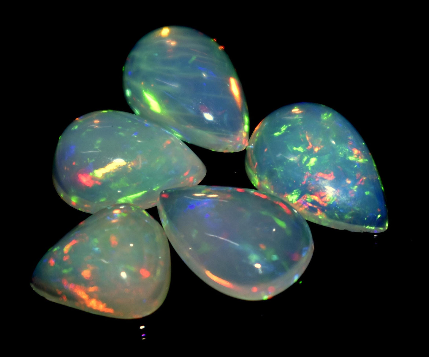 Opal, 100% Natural Ethiopian Opal, Pear Welo Fire Cabochon Gemstone Lot, 7.70 Ct, Size-12x8x3mm To 9.5x8.5x4mm, For Jewelry Making, PC-5