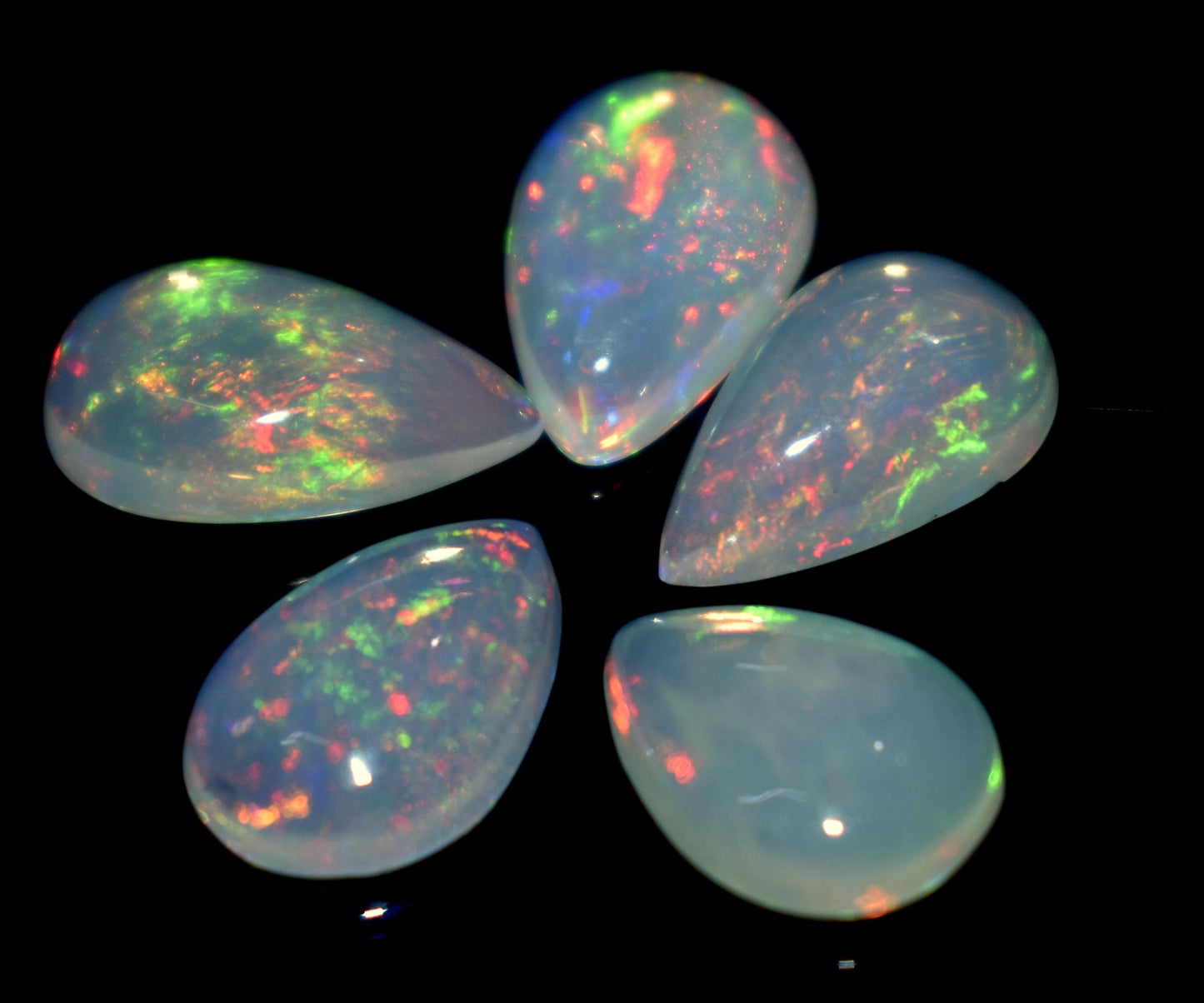 Genuine & 100% Natural Ethiopian Opal, Pear Welo Fire Cabochon Gemstone Lot, 6.50 Ct, Size-11x8x3mm To 10x8x3mm, For Jewelry Making, PC-5