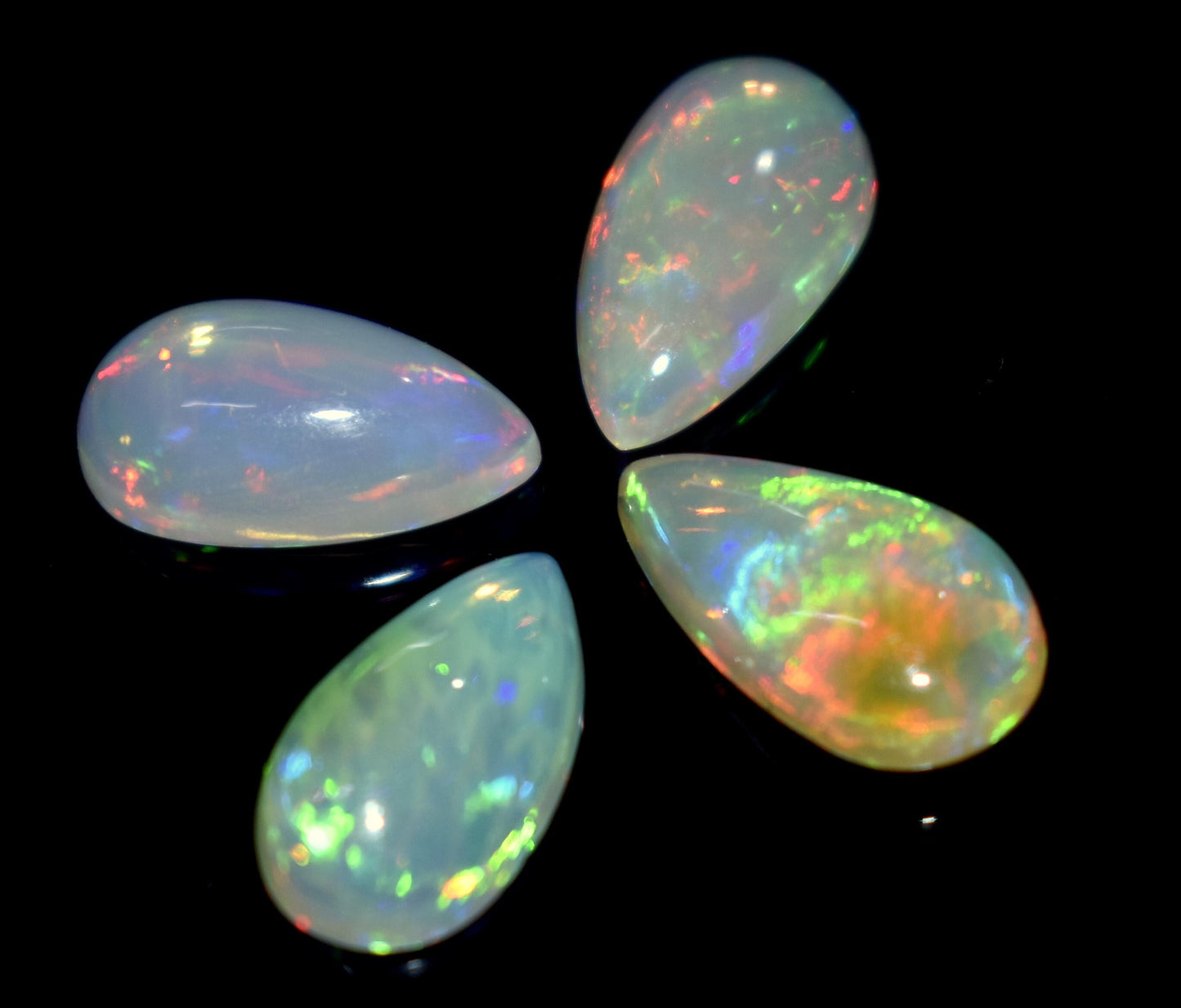 AAA+ Natural Ethiopian Opal, Pear Welo Fire Cabochon Gemstone Lot, 9.50 Ct, Size-14x8x4mm To 14x7x4mm, For Jewelry Making, PC-4