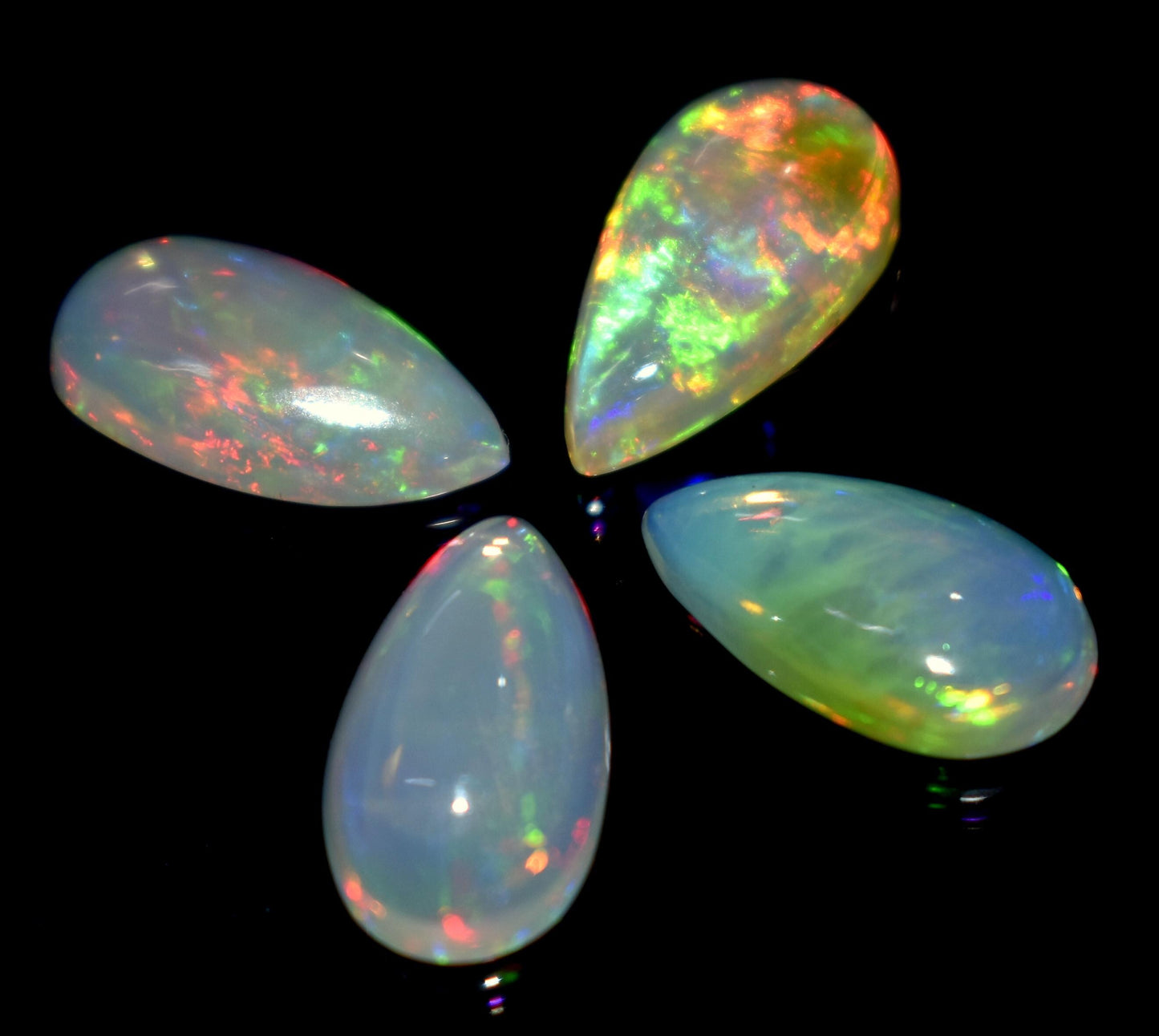 AAA+ Natural Ethiopian Opal, Pear Welo Fire Cabochon Gemstone Lot, 9.50 Ct, Size-14x8x4mm To 14x7x4mm, For Jewelry Making, PC-4