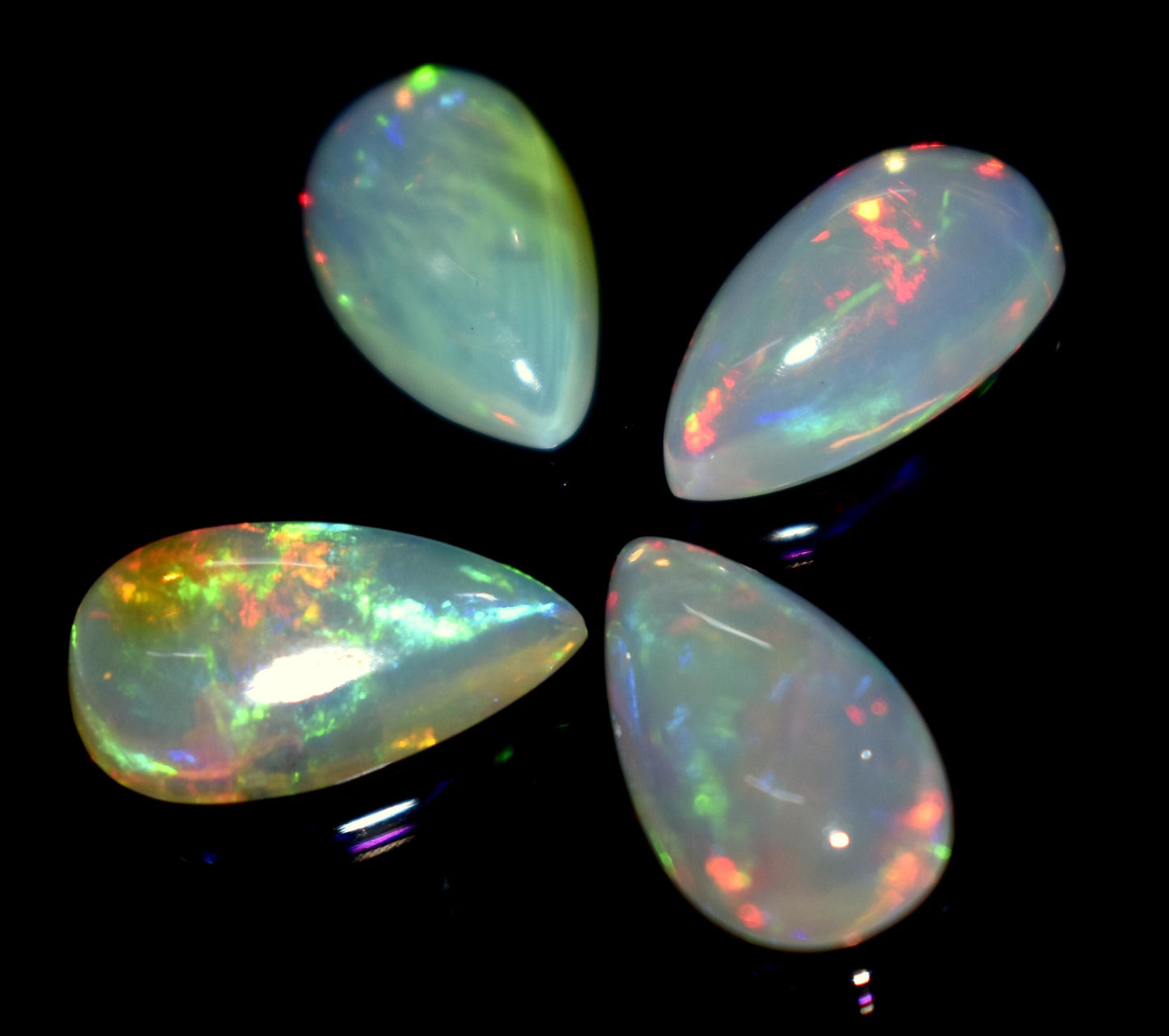 AAA+ Natural Ethiopian Opal, Pear Welo Fire Cabochon Gemstone Lot, 9.50 Ct, Size-14x8x4mm To 14x7x4mm, For Jewelry Making, PC-4