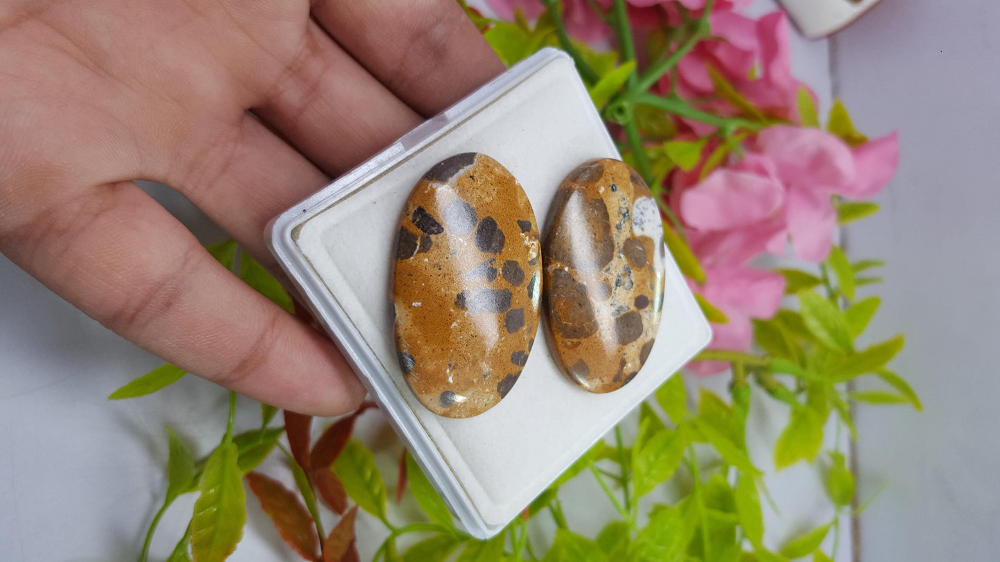 Jasper, Natural Picture Jasper, Oval Smooth Cabochon Gemstone Lot, 86.70 Carat, Size-40x24x5mm To 41x25x5mm, For Jewelry Making,