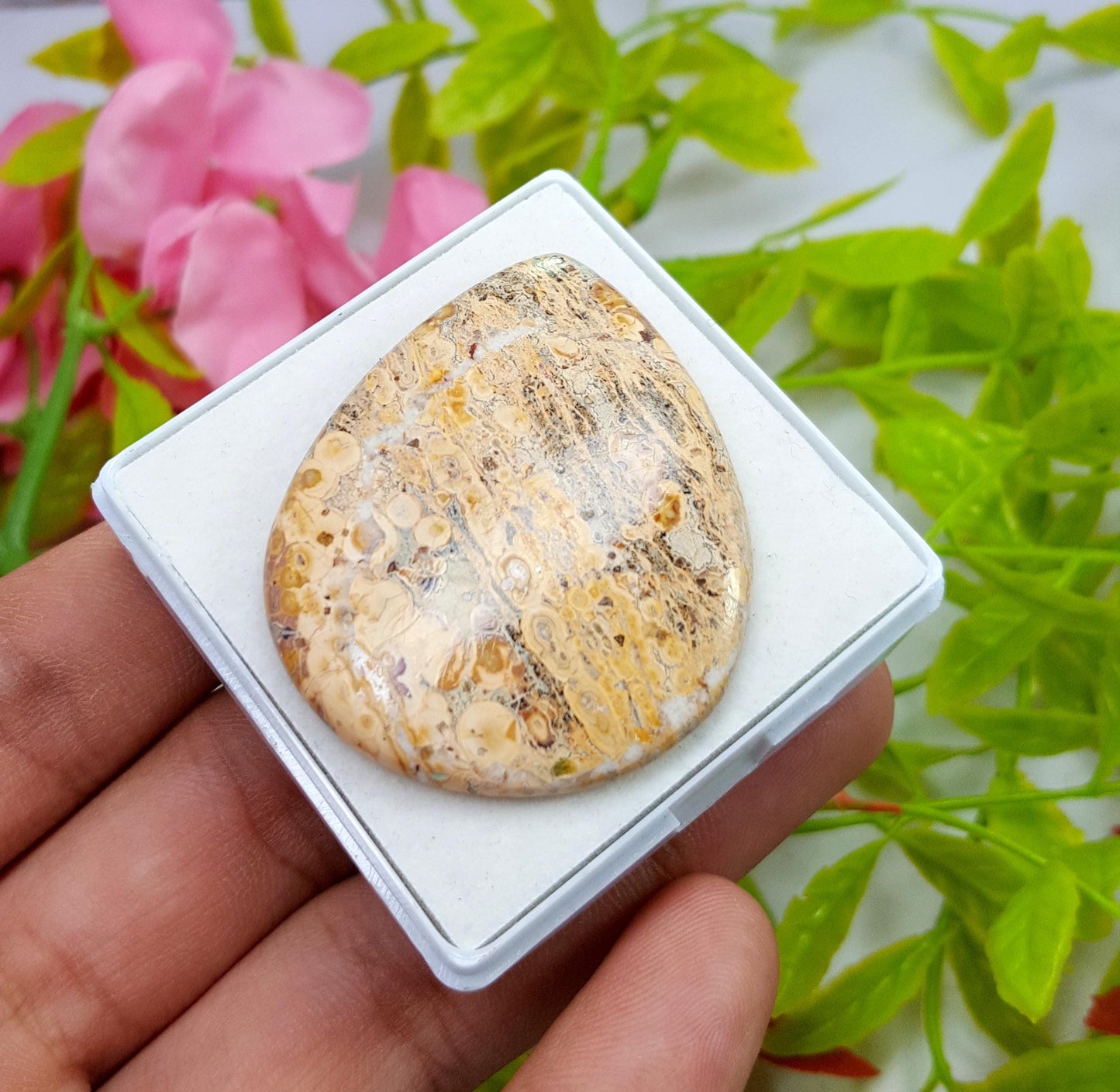 Jasper, Natural Picture Jasper, Pear Smooth Cabochon Loose Gemstone, 60.60 Carat, Size-46x37x5mm, For Jewelry Making,