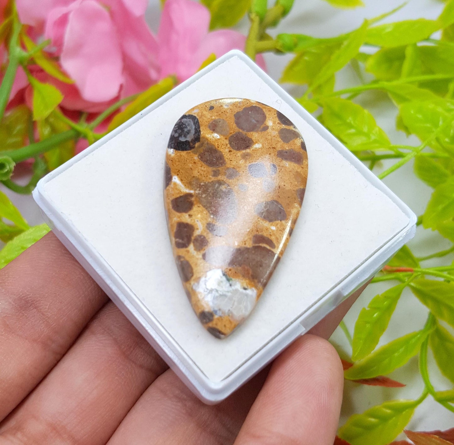 Jasper, Natural Picture Jasper, Pear Smooth Cabochon Loose  Gemstone, 44.30 Carat, Size-46x25x4mm, For Jewelry Making,