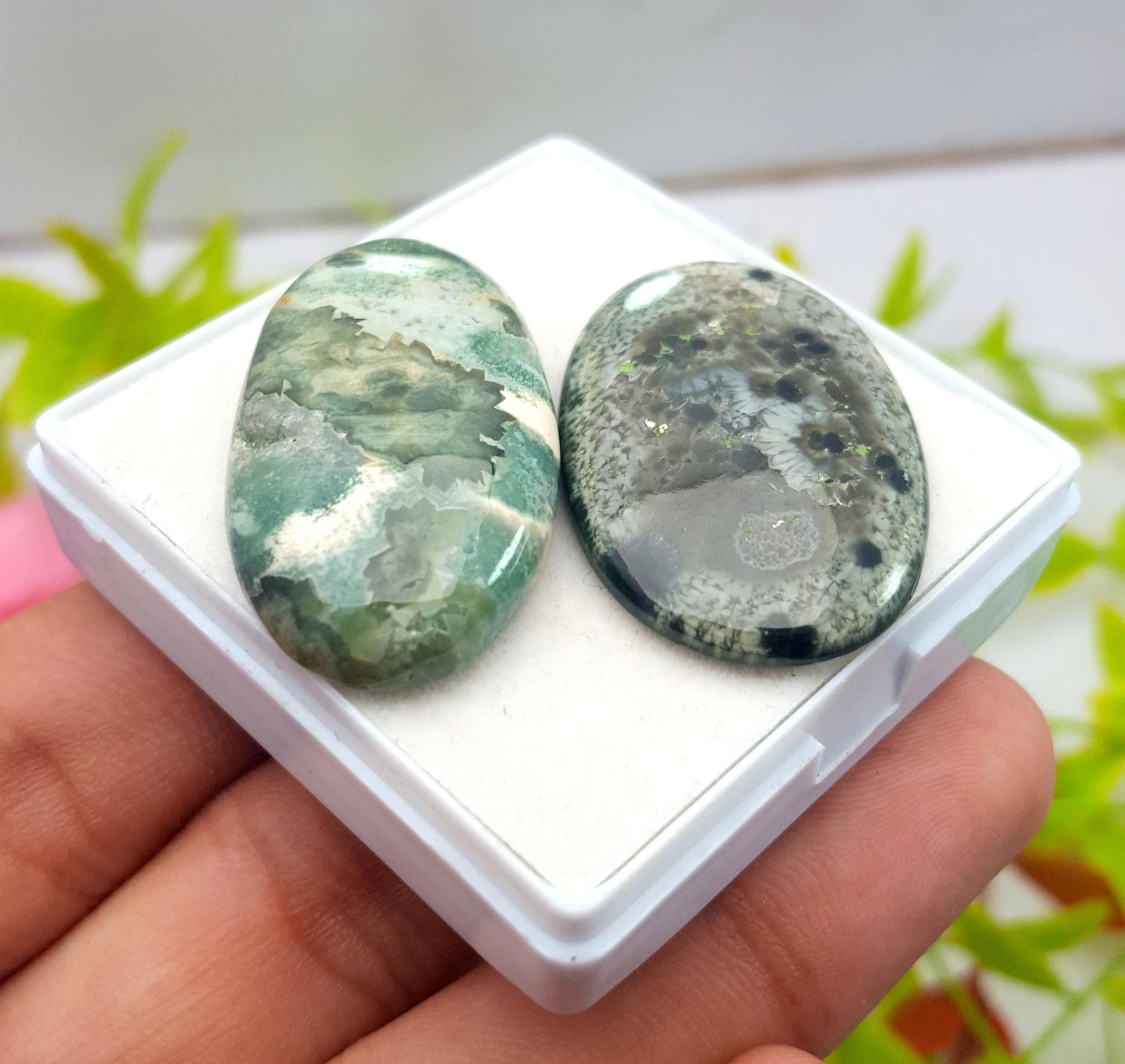 Jasper, Natural Ocean Jasper, Oval Smooth Cabochon Gemstone Lot, 74.33 Carat, Size-36x20x7mm To 35x23x4mm, For Jewelry Making, PCS-2