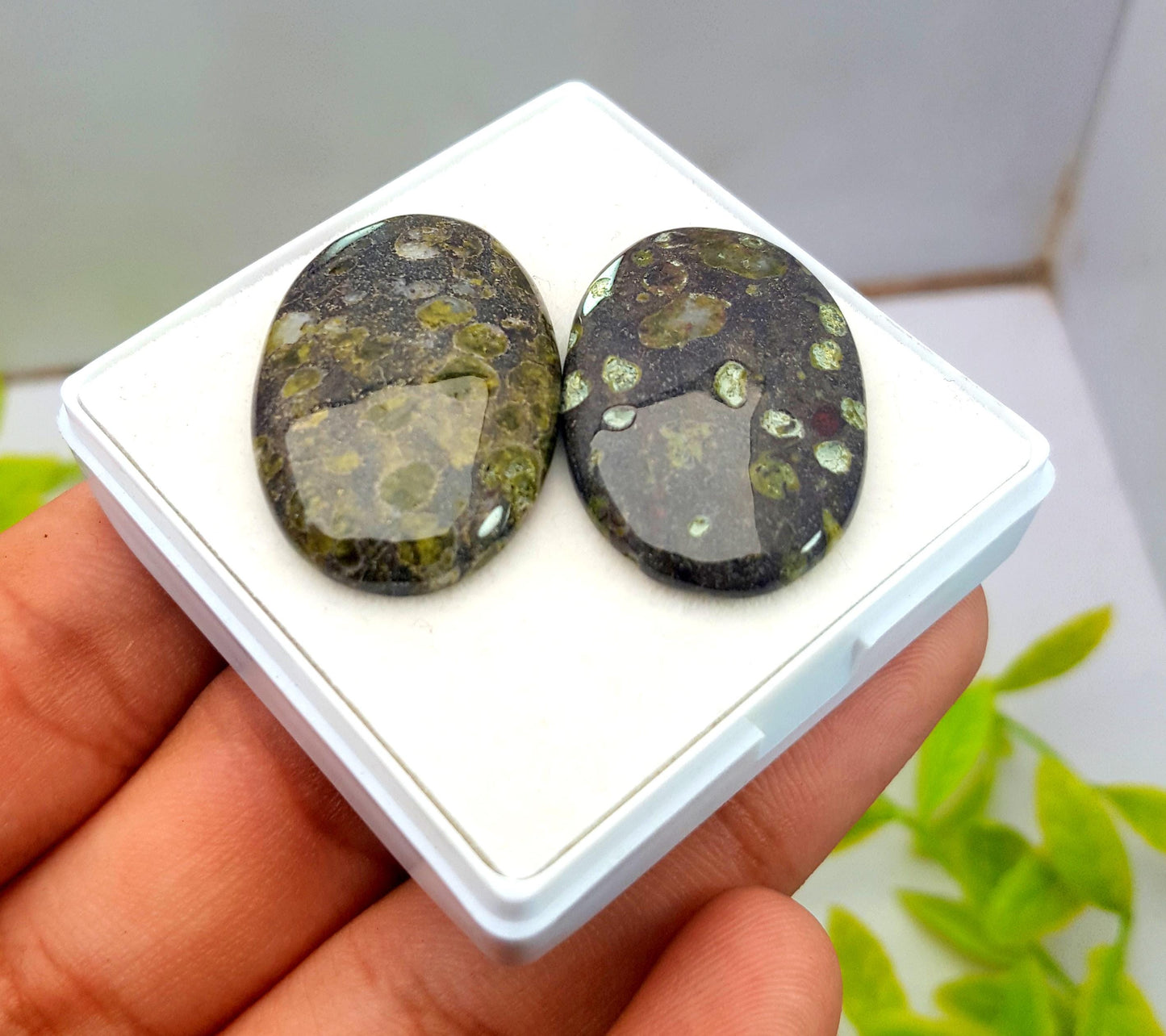 Jasper, Natural Ocean Jasper, Oval Smooth Cabochon Gemstone Lot, 59.20 Carat, Size-32x20x5mm To 31x20x5mm, For Jewelry Making, PCS-2