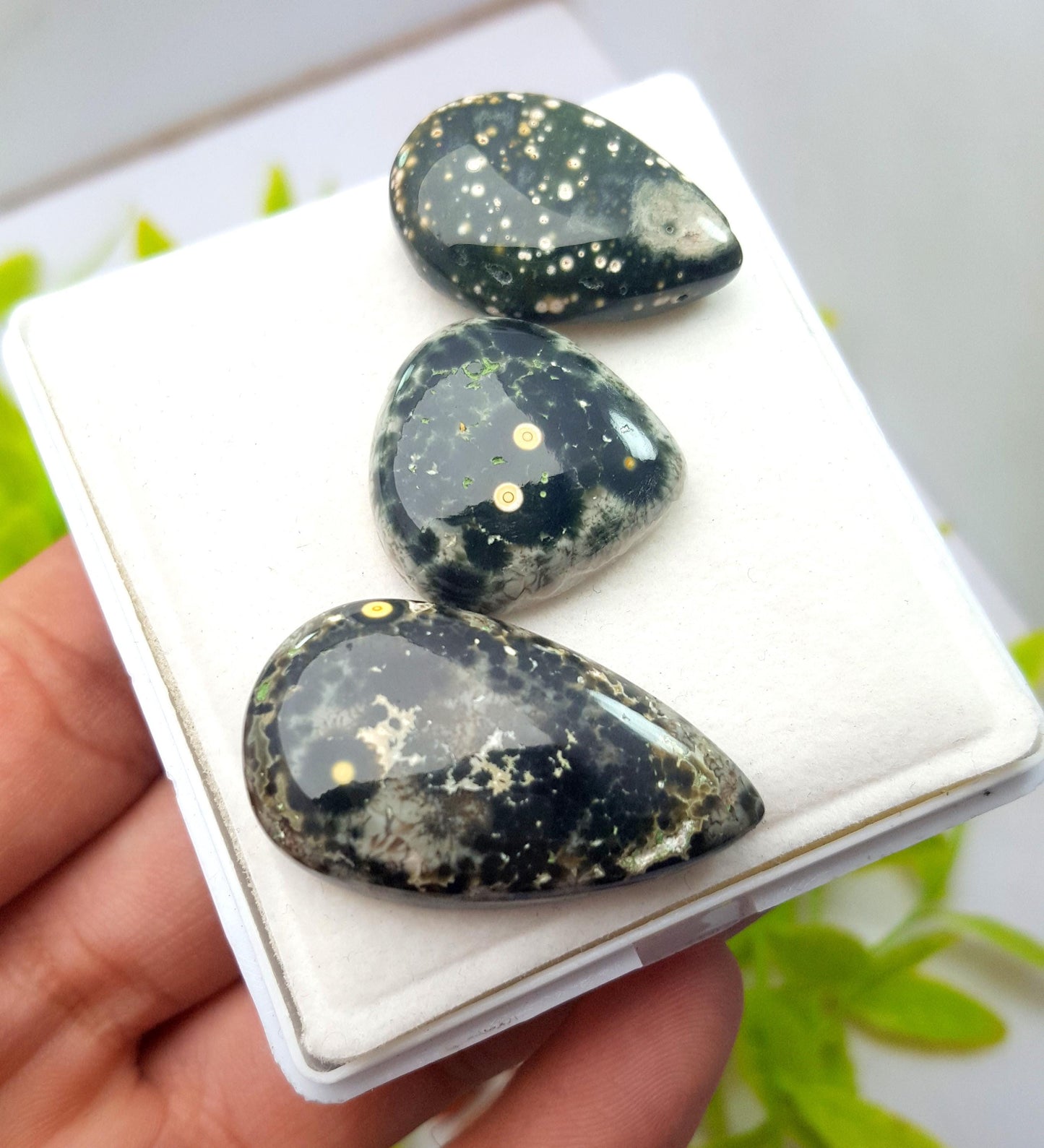 Jasper, Natural Ocean Jasper, Pear Smooth Cabochon Gemstone Lot, 81.40 Carat, Size-35x20x6mm To 22x22x6mm, For Jewelry Making, PCS-3