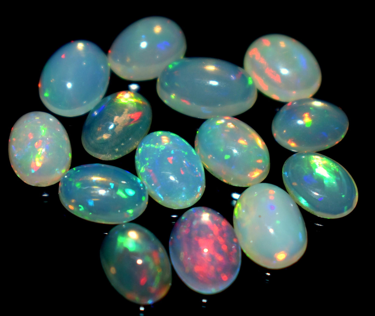 Opal, 100% Natural Ethiopian Opal, Oval Welo Fire Cabochon Gemstone Lot, 7.50 Carat, Size-5x7x3mm To 6x9x4mm, For Jewelry Making, PC-14